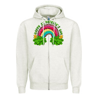 Oatmeal Heather Happy St. Patrick's Day Rainbow And Shamrock Zipper Hoodie - RanaPortraitStore