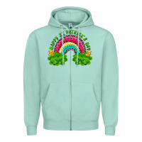 Seafoam Happy St. Patrick's Day Rainbow And Shamrock Zipper Hoodie - RanaPortraitStore