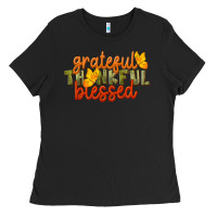 Black Fall Grateful Thankful Blessed Ladies Tee - LillyAllenDesigns