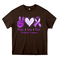 Chocolate Brown Peace Love Cure Odgkins Lympoma Heavy Core Tee - Jasminsmagicworld