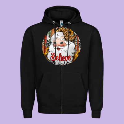 Believe Santa Claus Christmas Zipper Hoodie Designed By Jasminsmagicworld