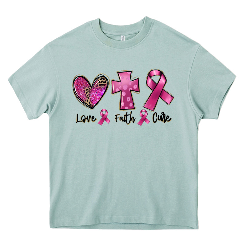 Love Faith Cure Breast Cancer Heavy Core Tee by FaDigitalArtStudio | Teevron