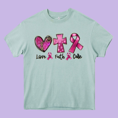 Love Faith Cure Breast Cancer Heavy Core Tee Designed By Fadigitalartstudio