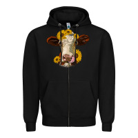 Black hereford cattle sunflowers heifer Zipper Hoodie - Jasminsmagicworld