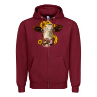 Burgundy hereford cattle sunflowers heifer Zipper Hoodie - Jasminsmagicworld