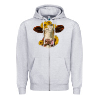 Heather Grey hereford cattle sunflowers heifer Zipper Hoodie - Jasminsmagicworld
