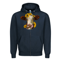 Navy hereford cattle sunflowers heifer Zipper Hoodie - Jasminsmagicworld