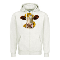 Oatmeal Heather hereford cattle sunflowers heifer Zipper Hoodie - Jasminsmagicworld
