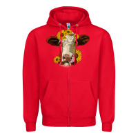 Red hereford cattle sunflowers heifer Zipper Hoodie - Jasminsmagicworld