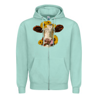 Seafoam hereford cattle sunflowers heifer Zipper Hoodie - Jasminsmagicworld
