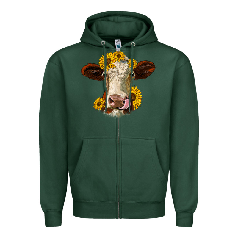 Hereford Cattle Sunflowers Heifer Zipper Hoodie by Jasminsmagicworld | Teevron