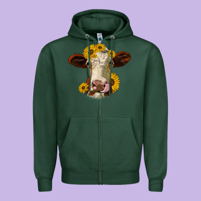 Hereford Cattle Sunflowers Heifer Zipper Hoodie Designed By Jasminsmagicworld