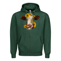 Sports Green hereford cattle sunflowers heifer Zipper Hoodie - Jasminsmagicworld