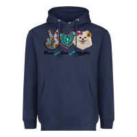 Navy peace love pomeranian Heavyweight Hoodie - RanaPortraitStore