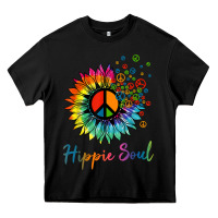 Black daisy peace sign hippie soul retro hippie flower lovers t shirt Heavy Core Tee - baoMotion
