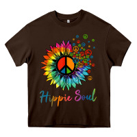 Chocolate Brown daisy peace sign hippie soul retro hippie flower lovers t shirt Heavy Core Tee - baoMotion