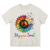 Cream daisy peace sign hippie soul retro hippie flower lovers t shirt Heavy Core Tee - baoMotion
