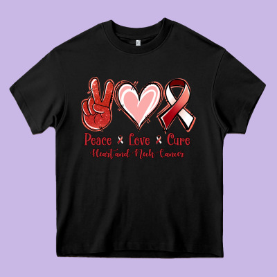 Peace Love Cure Heart And Neck Cancer Heavy Core Tee Designed By Jasminsmagicworld
