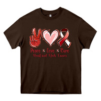Chocolate Brown Peace Love Cure Heart And Neck Cancer Heavy Core Tee - Jasminsmagicworld