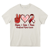 Cream Peace Love Cure Heart And Neck Cancer Heavy Core Tee - Jasminsmagicworld