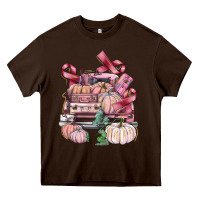Chocolate Brown Breast Cancer truck with pumpkins Heavy Core Tee - FaDigitalArtStudio