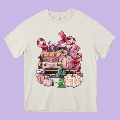 Breast Cancer Truck With Pumpkins Heavy Core Tee Designed By Fadigitalartstudio