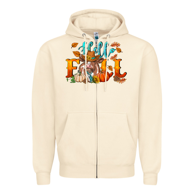 Hello Fall Heifer Cow Zipper Hoodie by RanaPortraitStore | Teevron
