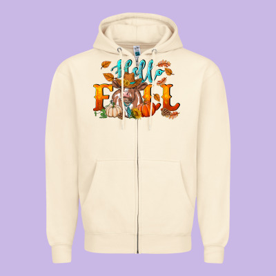 Hello Fall Heifer Cow Zipper Hoodie Designed By Ranaportraitstore