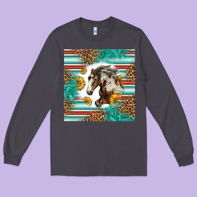 Western Mustang Horse Long Sleeve Tee Designed By Lillyallendesigns