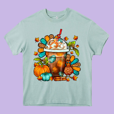 Thanksgiving Frappe Coffee Heavy Core Tee Designed By Fadigitalartstudio
