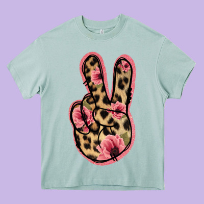 Floral Leopard Peace Sign Heavy Core Tee Designed By Jasminsmagicworld