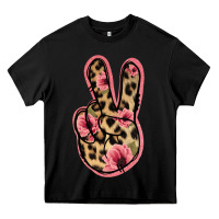 Black Floral Leopard Peace Sign Heavy Core Tee - Jasminsmagicworld