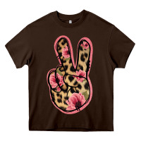 Chocolate Brown Floral Leopard Peace Sign Heavy Core Tee - Jasminsmagicworld