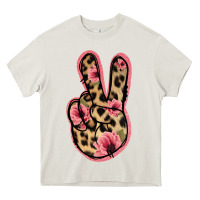Cream Floral Leopard Peace Sign Heavy Core Tee - Jasminsmagicworld