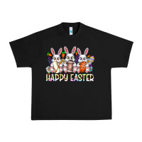 Black Happy Easter Spot Rabbit Urban Heavy Tee - CowhideDigitalArt