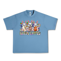 Pebble Blue Happy Easter Spot Rabbit Urban Heavy Tee - CowhideDigitalArt