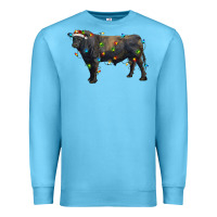 Ocean Blue christmas black angus bull with christmas lights Premium Sweatshirt - RanaPortraitStore