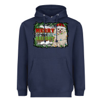 Navy merry and bright pomeranian Heavyweight Hoodie - RanaPortraitStore