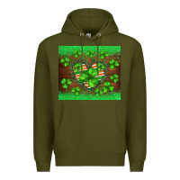 Army Green st.patricks heart shamrocks glitter Premium Hoodie - BarkalooDesign