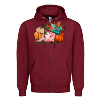 Burgundy Hello fall pig Zipper Hoodie - RanaPortraitStore