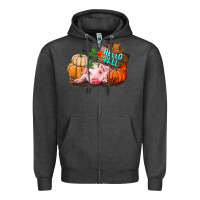 Charcoal Heather Hello fall pig Zipper Hoodie - RanaPortraitStore