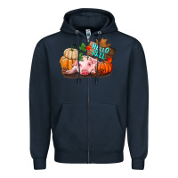 Navy Hello fall pig Zipper Hoodie - RanaPortraitStore