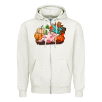 Oatmeal Heather Hello fall pig Zipper Hoodie - RanaPortraitStore