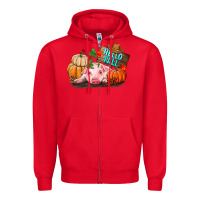 Red Hello fall pig Zipper Hoodie - RanaPortraitStore