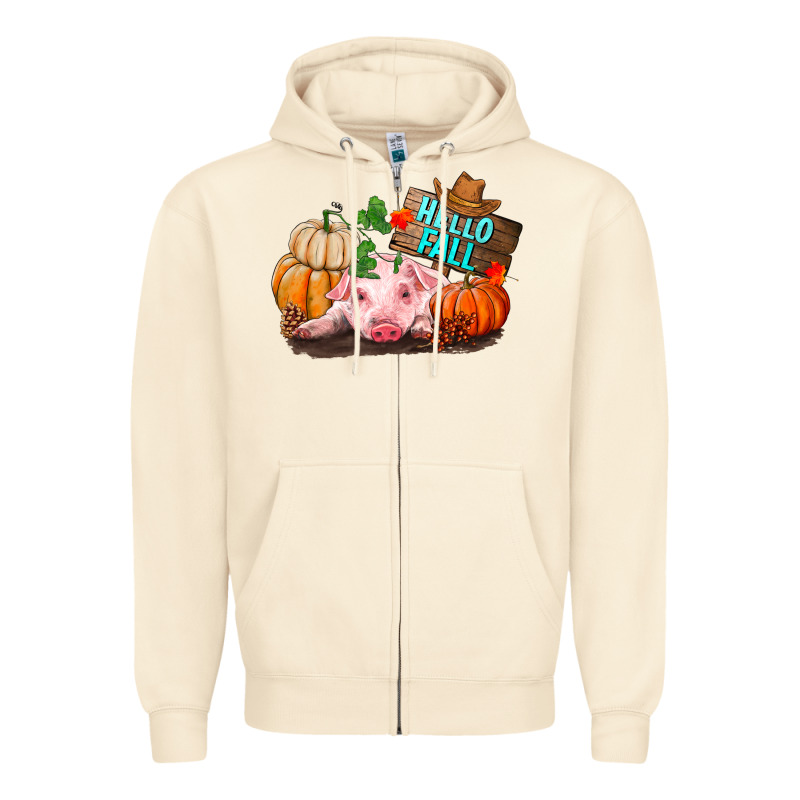 Hello Fall Pig Zipper Hoodie by RanaPortraitStore | Teevron
