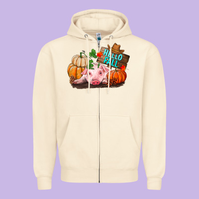 Hello Fall Pig Zipper Hoodie Designed By Ranaportraitstore