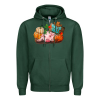 Sports Green Hello fall pig Zipper Hoodie - RanaPortraitStore