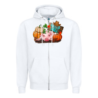 White Hello fall pig Zipper Hoodie - RanaPortraitStore