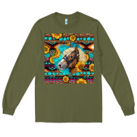 Army Green Haflinger Horse Aztec Long Sleeve Tee - LillyAllenDesigns