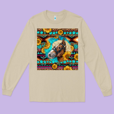 Haflinger Horse Aztec Long Sleeve Tee Designed By Lillyallendesigns